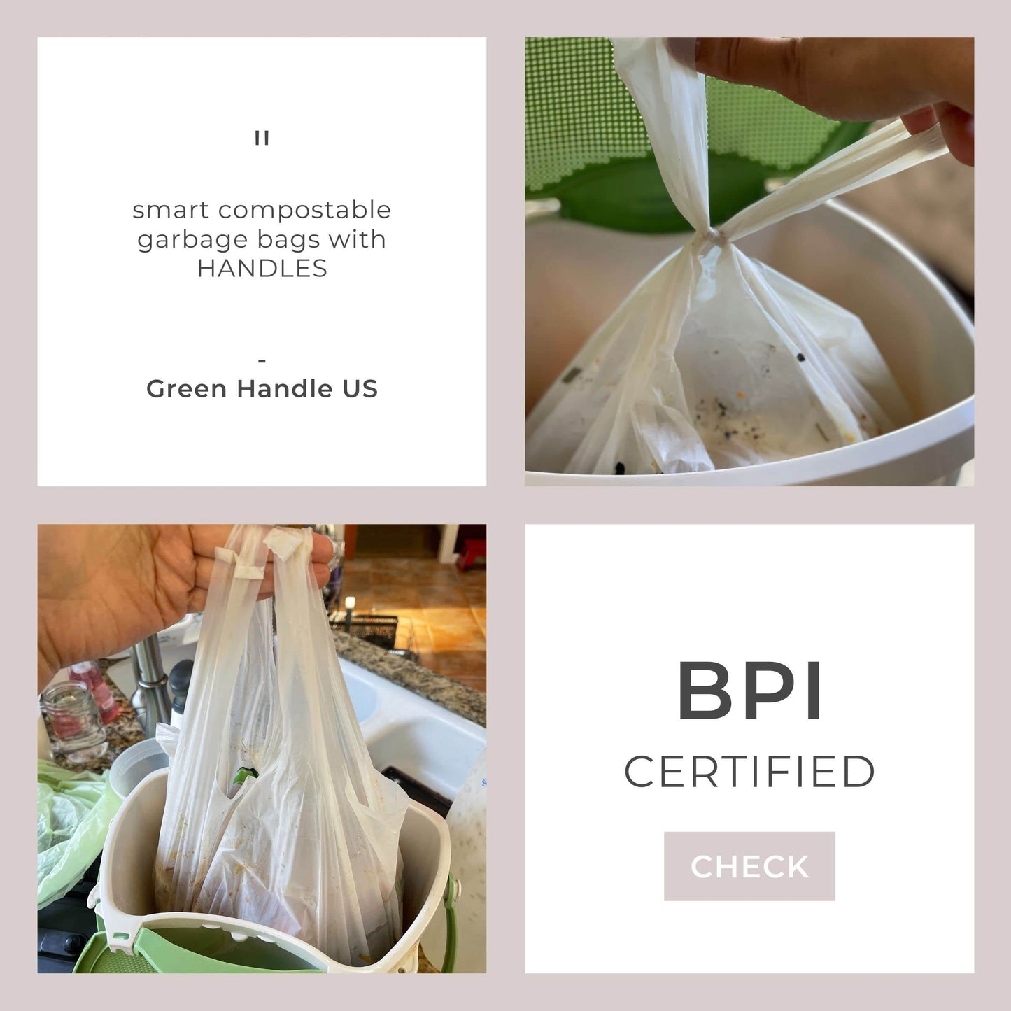 BPI certified 3 Gallon Compostable with Handle and Tie Kitchen Compost Bin Liner / Trash Bag - Concordia Style Boutique