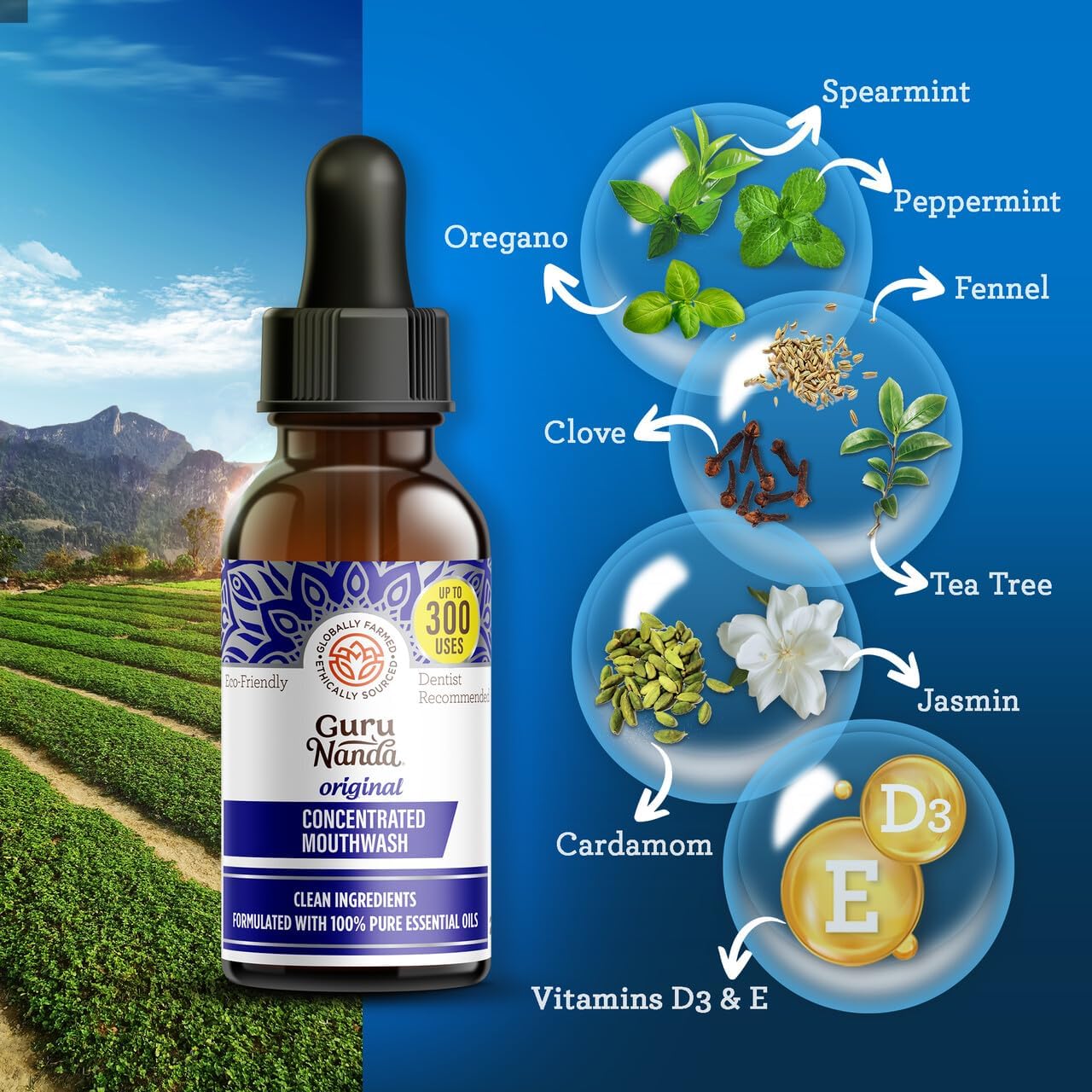 GuruNanda Concentrated Mouthwash (2 fl oz), Fluoride-Free, Mint Mouthwash with Natural Essential Oils, Supports 300 Rinses, Aids in Fresh Breath - Premium Mouthwash from Concordia Style Boutique - Just $11.91! Shop now at Concordia Style Boutique