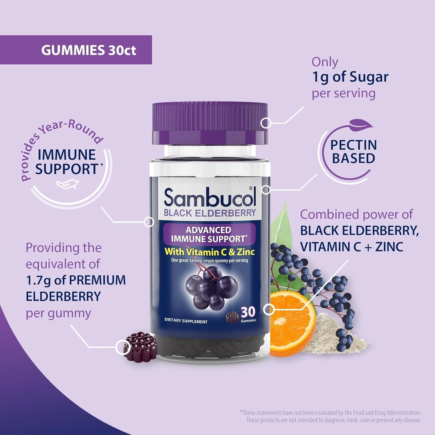 Sambucol Black Elderberry Gummies - Elderberry with Zinc and Vitamin C for Adults, Sambucus Elderberry Gummies, Immune Support Gummies - 30 Count - Concordia Style Boutique