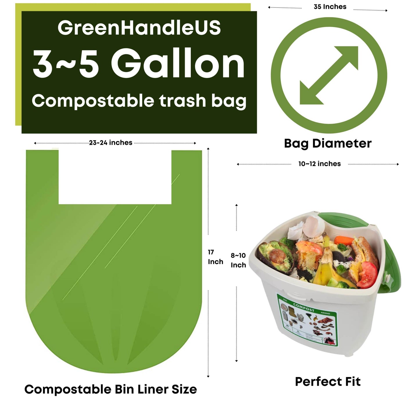 BPI certified 3 Gallon Compostable with Handle and Tie Kitchen Compost Bin Liner / Trash Bag - Concordia Style Boutique
