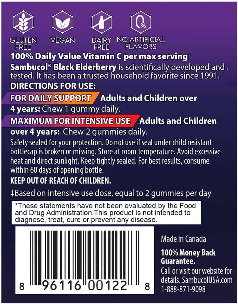 Sambucol Black Elderberry Gummies - Elderberry with Zinc and Vitamin C for Adults, Sambucus Elderberry Gummies, Immune Support Gummies - 30 Count - Concordia Style Boutique
