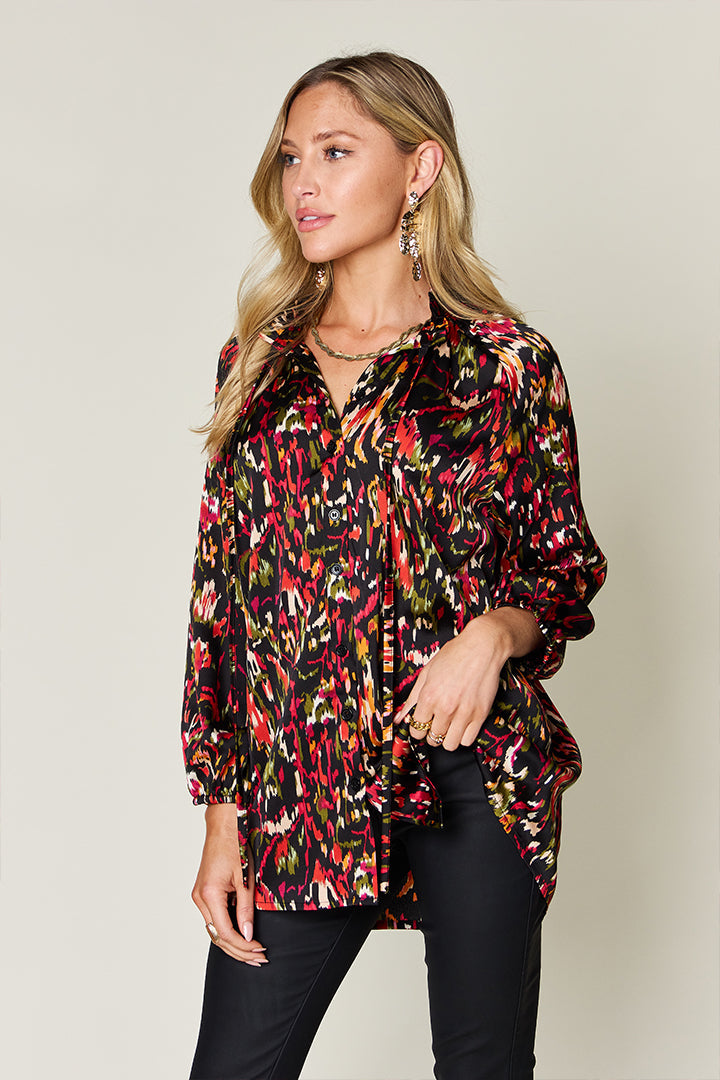 Double Take Full Size Printed Button Up Long Sleeve Shirt - Concordia Style Boutique