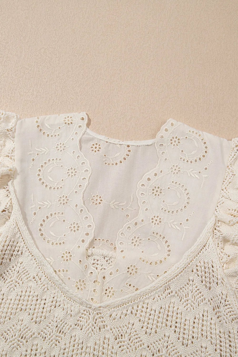 Embroidered Patchwork Hollow Out Knitted Ruffle Sweater Vest - Concordia Style Boutique