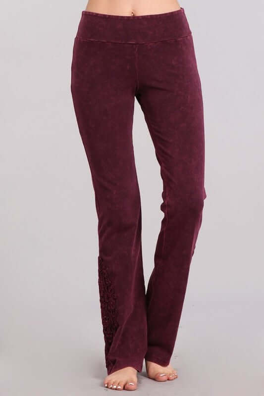 Mineral Washed Bootcut Jeggings Crochet Detail Made in USA - Concordia Style Boutique