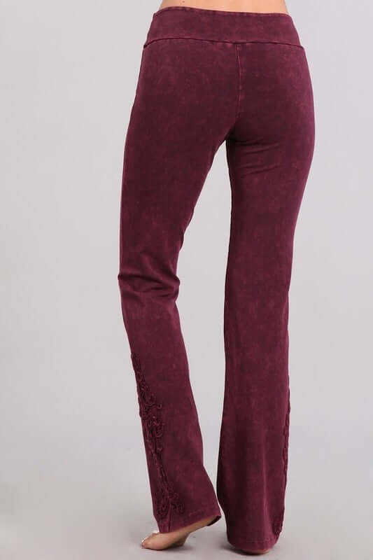 Mineral Washed Bootcut Jeggings Crochet Detail Made in USA - Concordia Style Boutique
