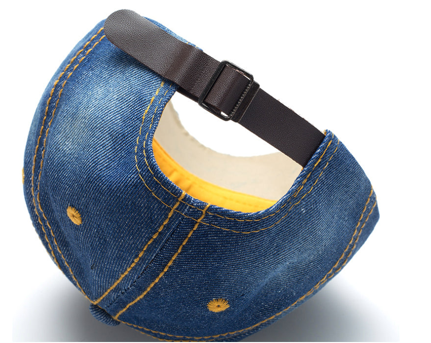 American Flag Baseball Cap - Denim Distressed Rhinestone Design (Navy Blue) - Concordia Style Boutique