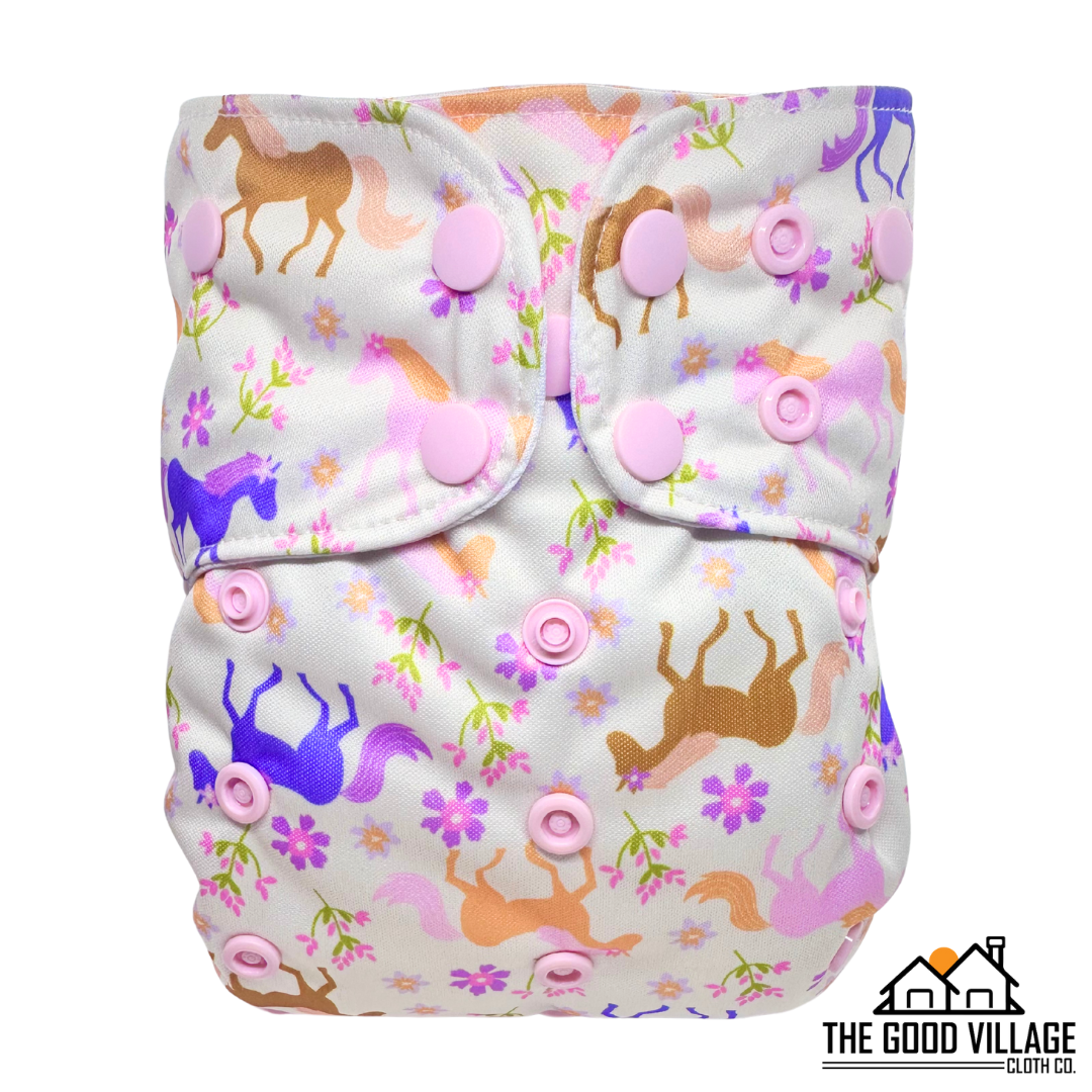 One Size Pocket Diaper | Lavendar Horses - Concordia Style Boutique