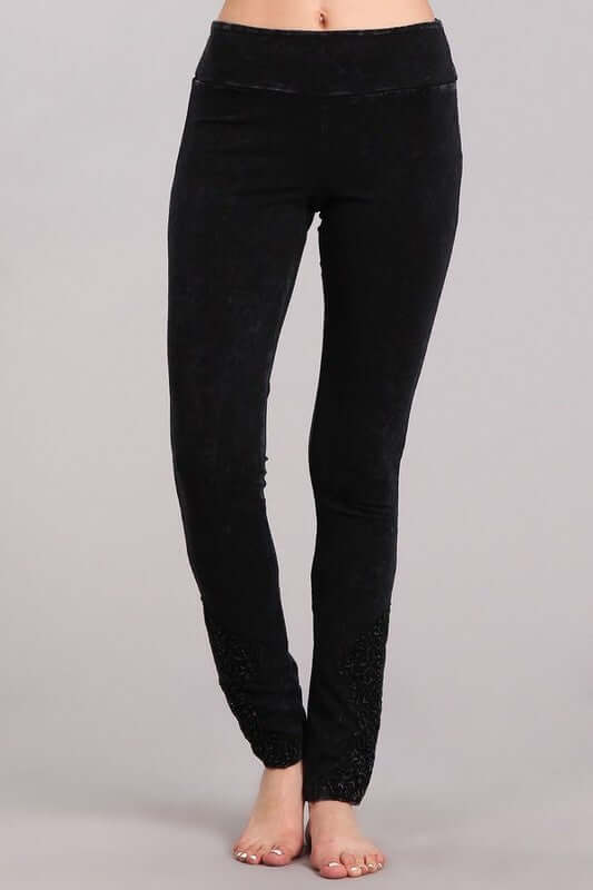 Mineral Washed Jeggings Crochet Ankle Detail Made in USA - Concordia Style Boutique