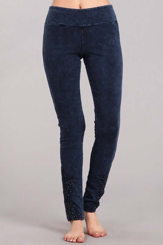 Mineral Washed Jeggings Crochet Ankle Detail Made in USA - Concordia Style Boutique