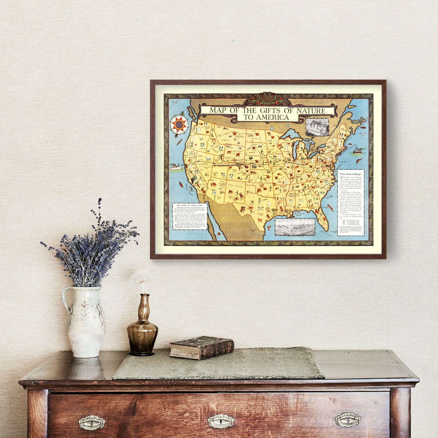 Vintage Map of Gifts of Nature to America, 1934