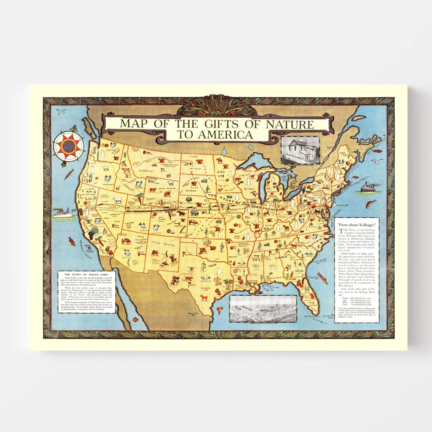 Vintage Map of Gifts of Nature to America, 1934