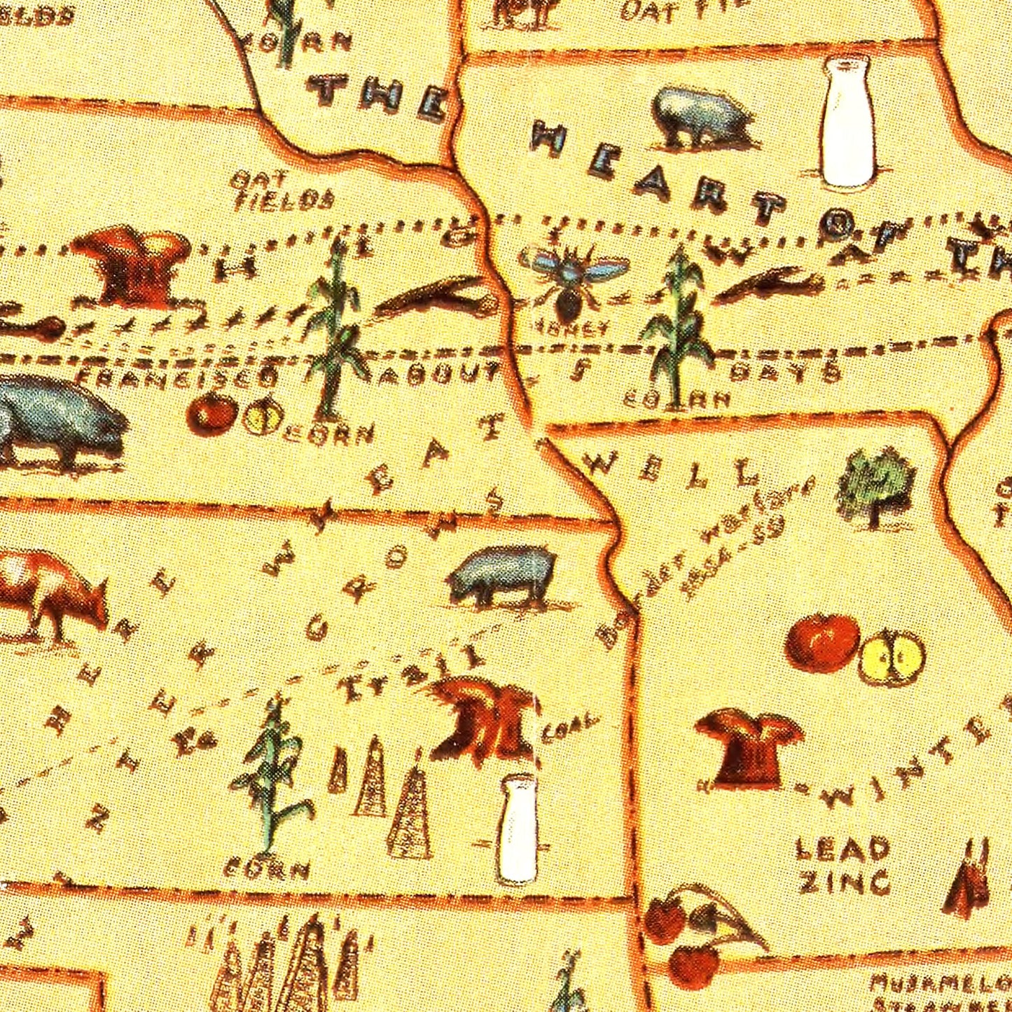 Vintage Map of Gifts of Nature to America, 1934