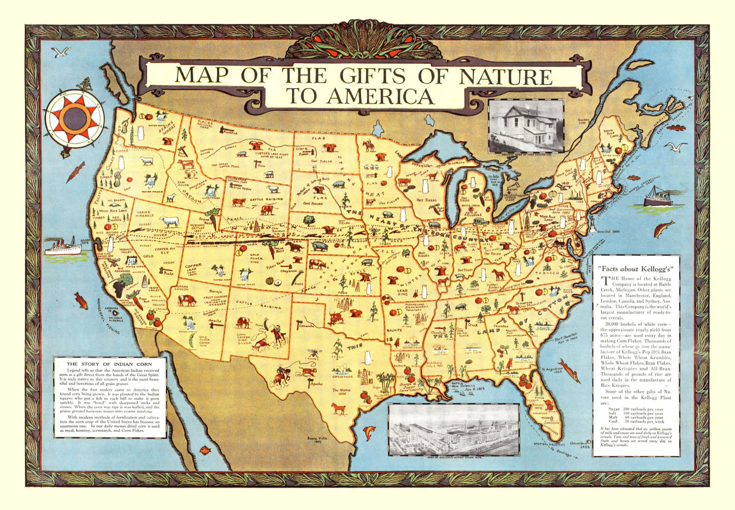 Vintage Map of Gifts of Nature to America, 1934