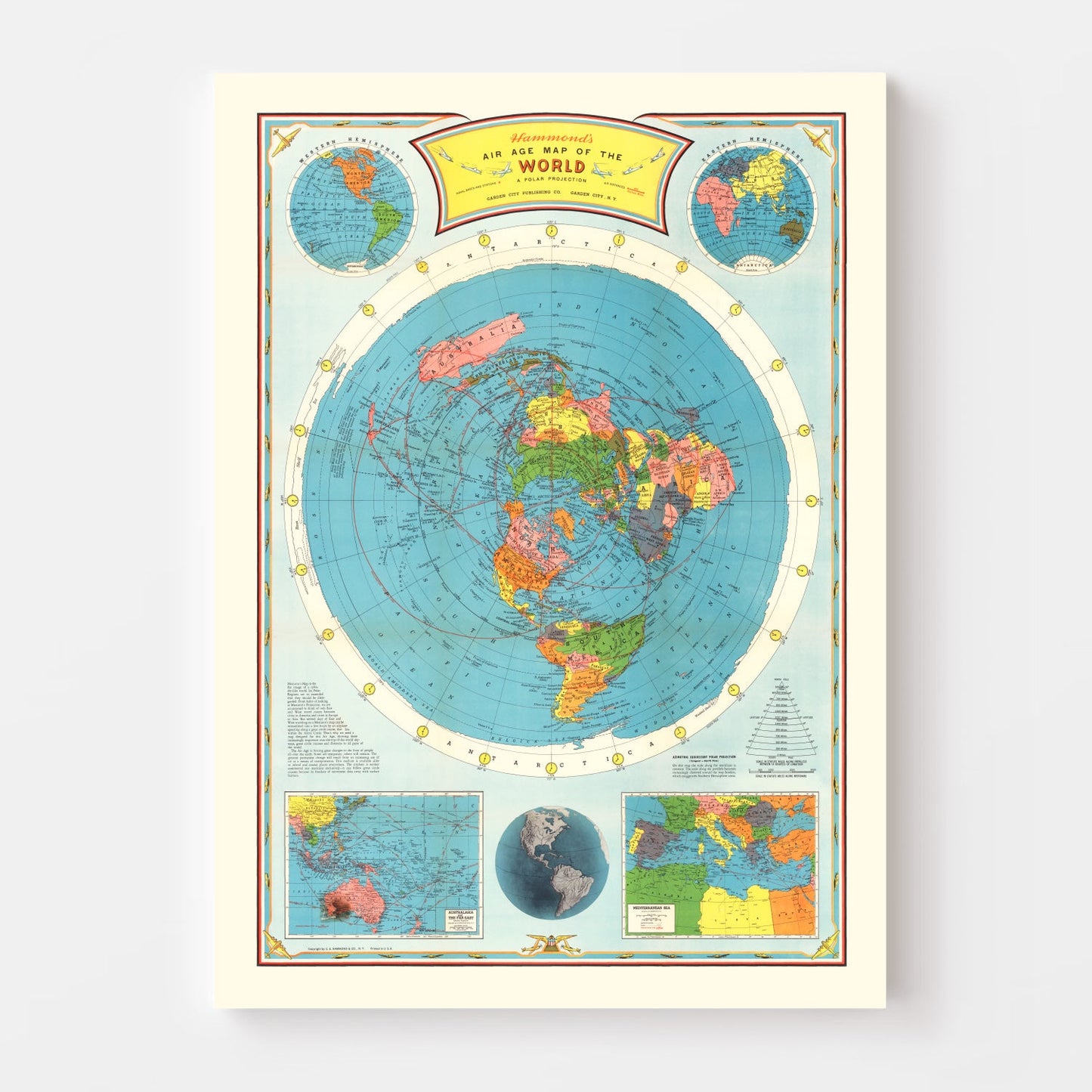 Vintage Air Age Map of The World 1946