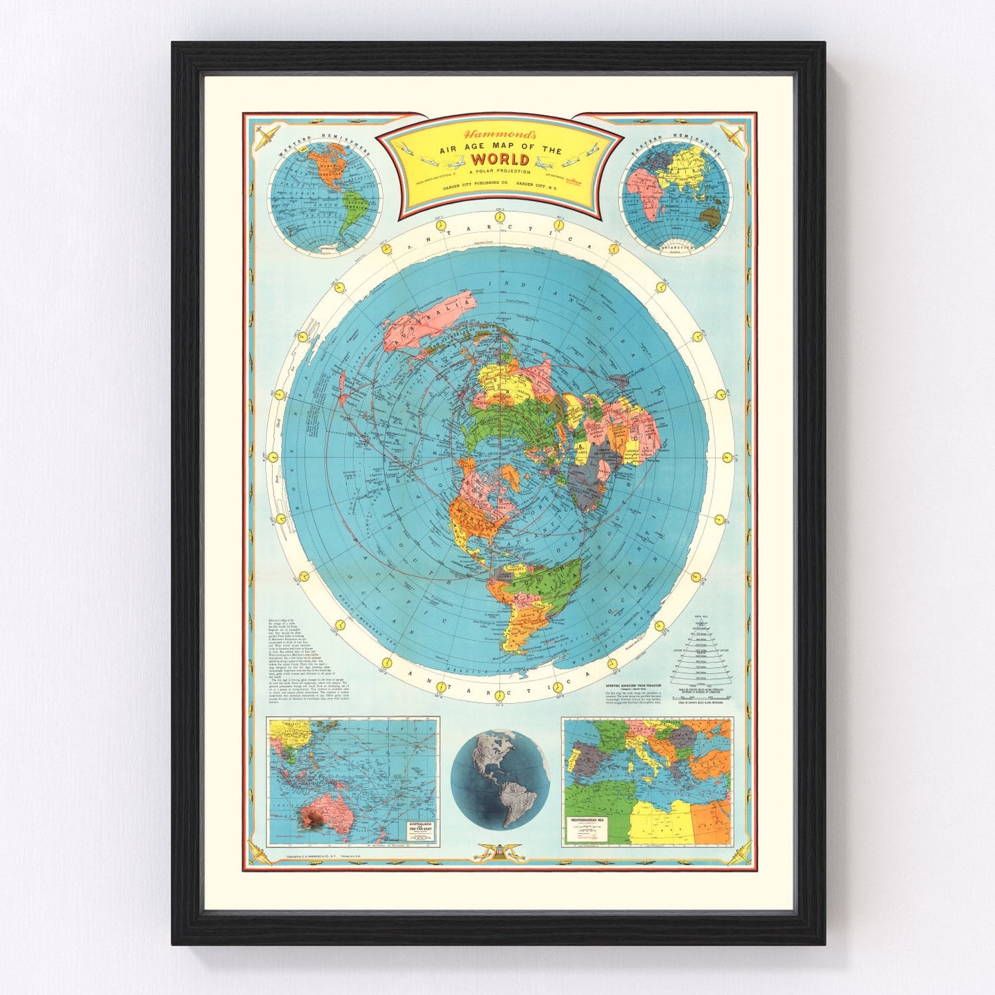 Vintage Air Age Map of The World 1946