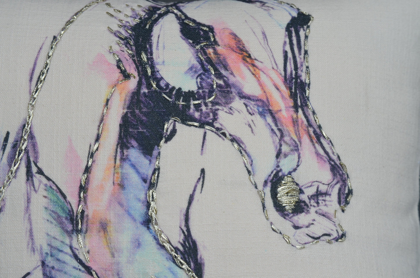 White Decorative Pillow 18"x18" Animal Print and Embroidery