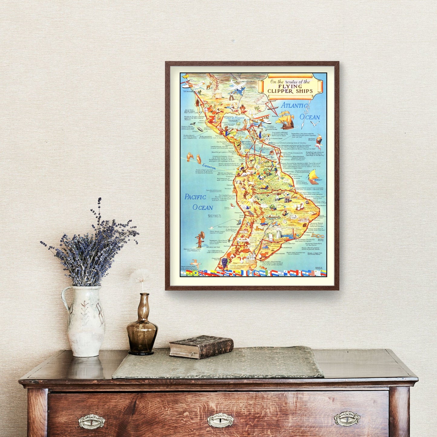 Vintage Map of Flying Clipper Ships of the Americas, 1941