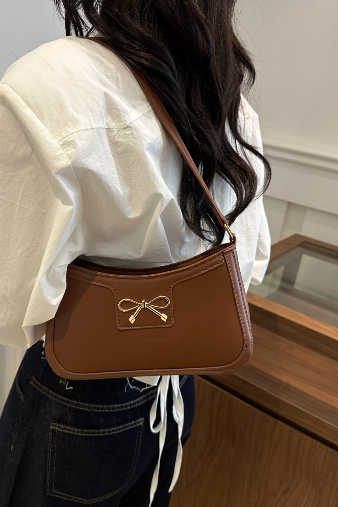 Bow Trim PU Leather Shoulder Bag - Premium Shoulder Bag from Concordia Style Boutique - Just $18.68! Shop now at Concordia Style Boutique
