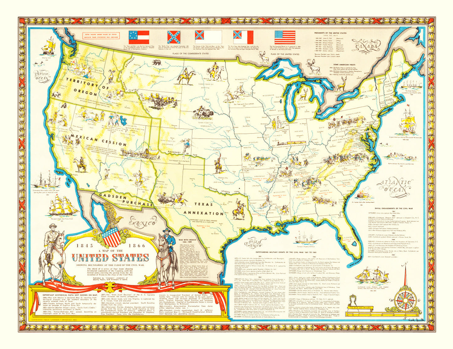 Vintage Civil War Map of the United States - Concordia Style Boutique