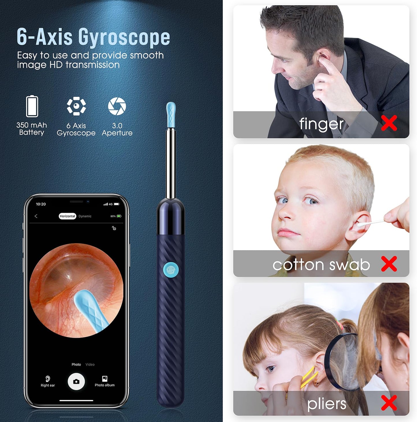 Ear Wax Removal - Earwax Remover Tool with 8 Pcs Ear Set - Ear Canal Cleaner with 1080P Camera - FSA HSA Eligible - Ear Cleaning Kit with 6 Ear Spoon - Ear Camera for iOS & Android