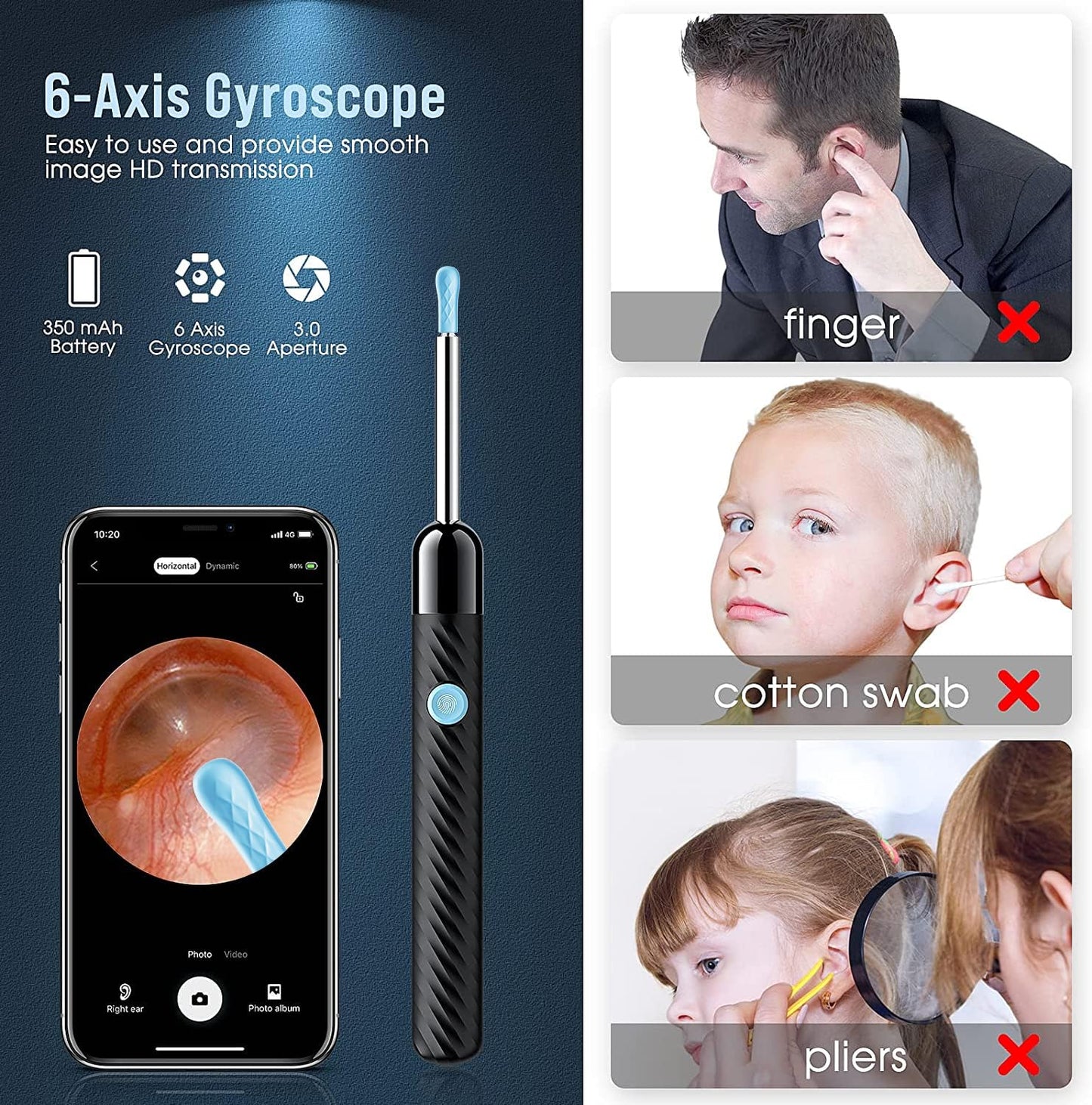 Ear Wax Removal - Earwax Remover Tool with 8 Pcs Ear Set - Ear Canal Cleaner with 1080P Camera - FSA HSA Eligible - Ear Cleaning Kit with 6 Ear Spoon - Ear Camera for iOS & Android