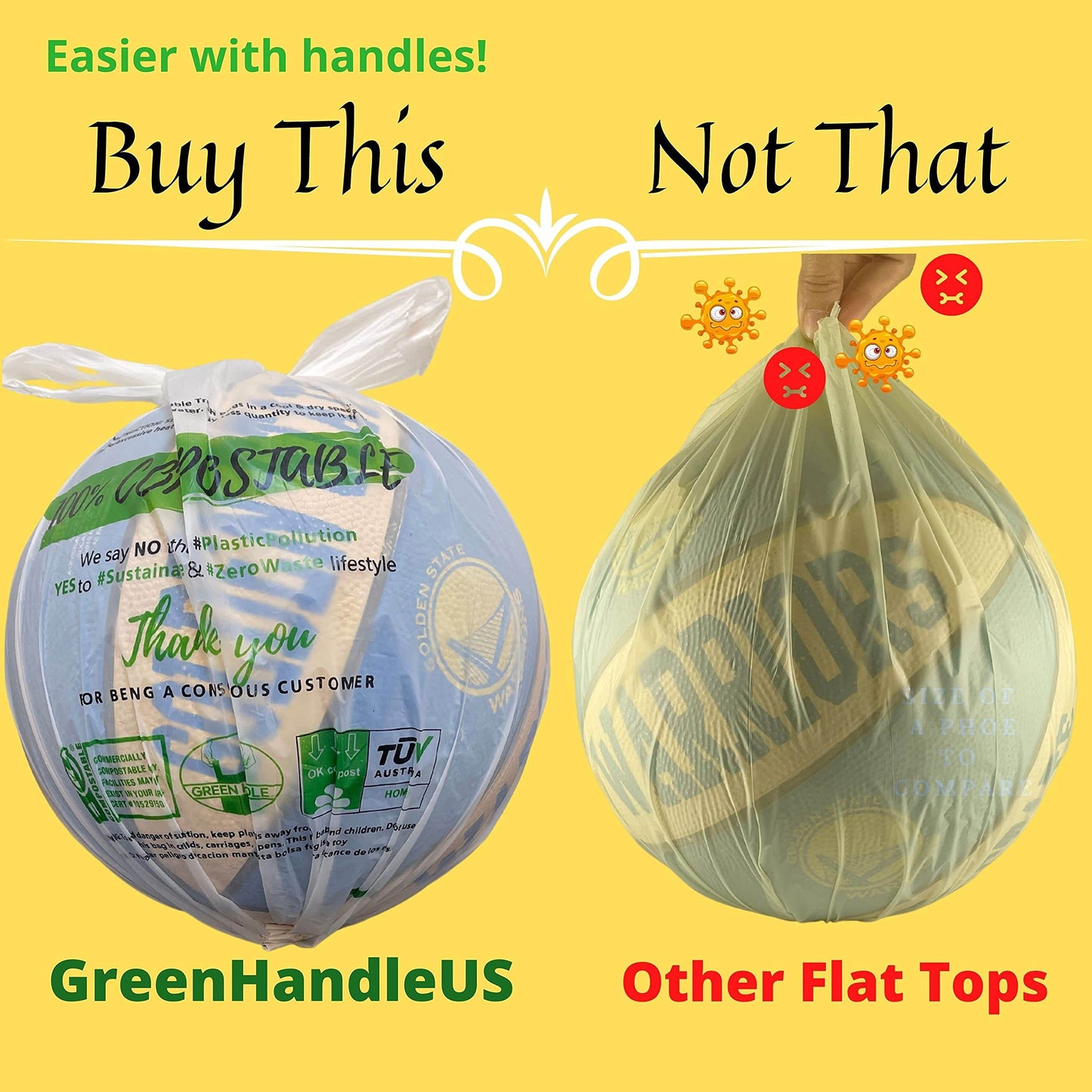 BPI certified 3 Gallon Compostable with Handle and Tie Kitchen Compost Bin Liner / Trash Bag - Concordia Style Boutique