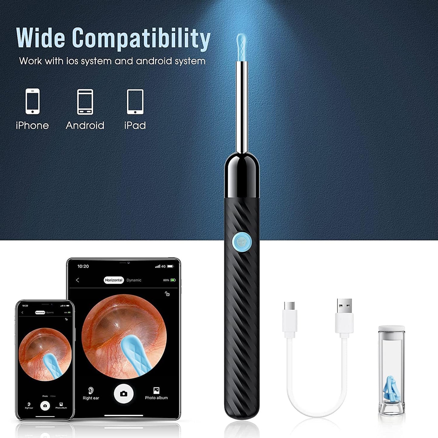 Ear Wax Removal - Earwax Remover Tool with 8 Pcs Ear Set - Ear Canal Cleaner with 1080P Camera - FSA HSA Eligible - Ear Cleaning Kit with 6 Ear Spoon - Ear Camera for iOS & Android