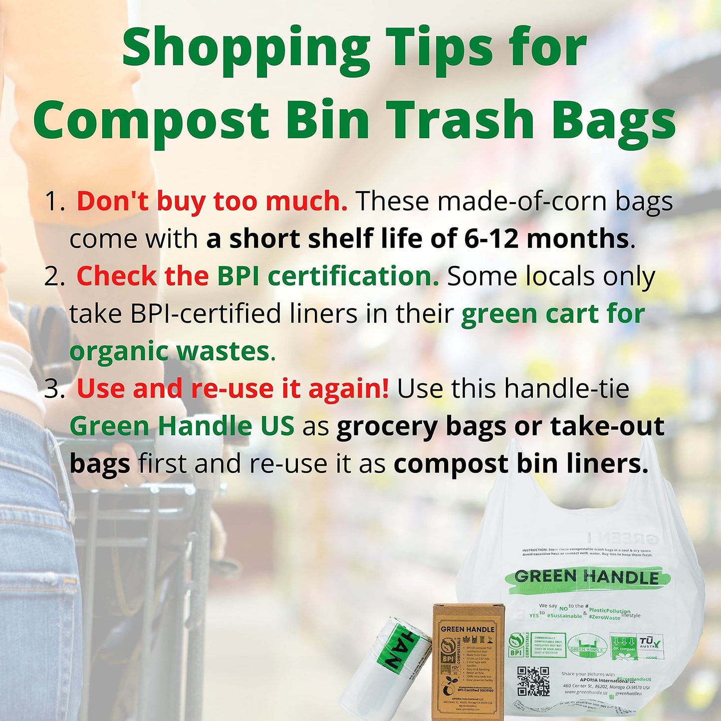 BPI certified 3 Gallon Compostable with Handle and Tie Kitchen Compost Bin Liner / Trash Bag - Concordia Style Boutique