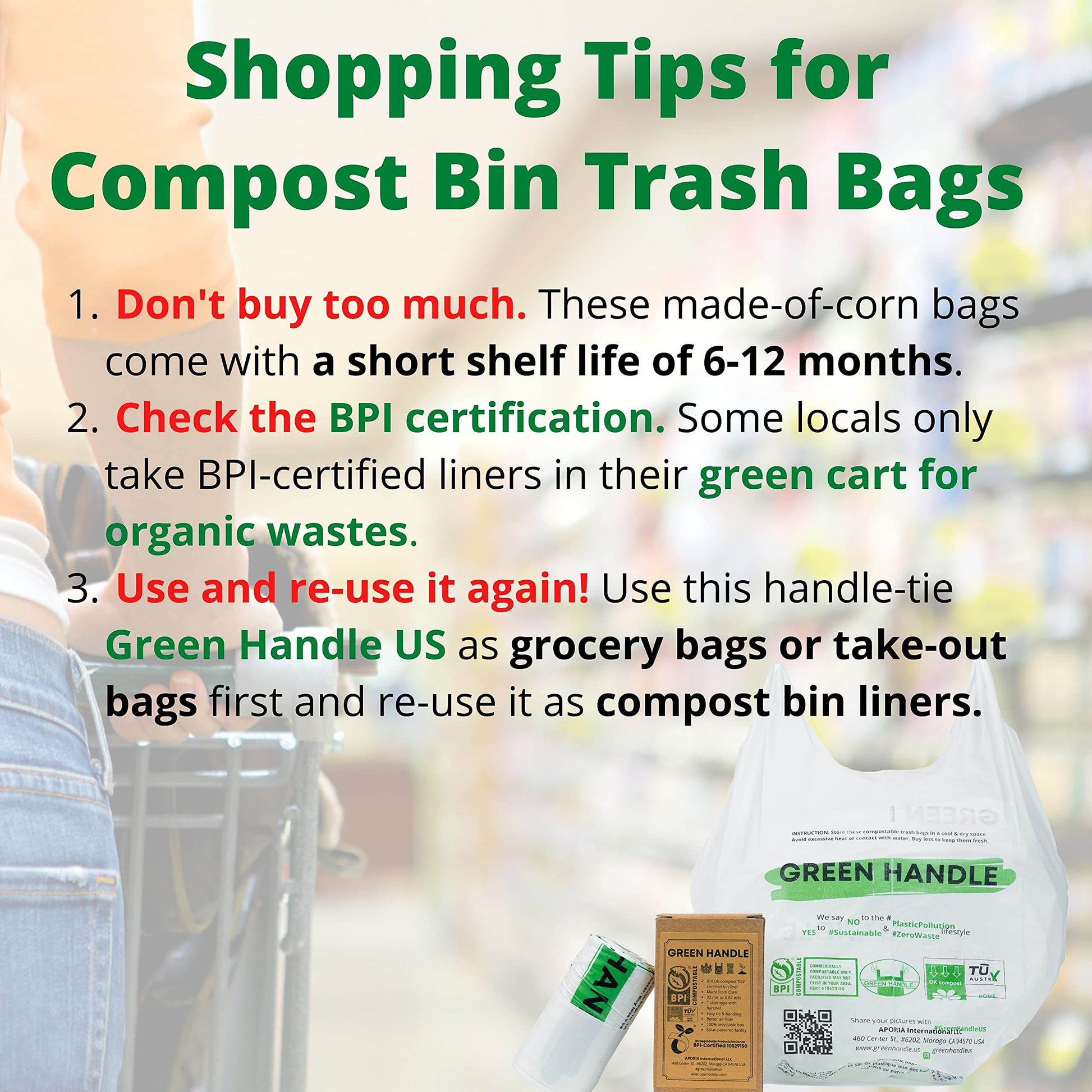 BPI certified 3 Gallon Compostable with Handle and Tie Kitchen Compost Bin Liner / Trash Bag - Concordia Style Boutique