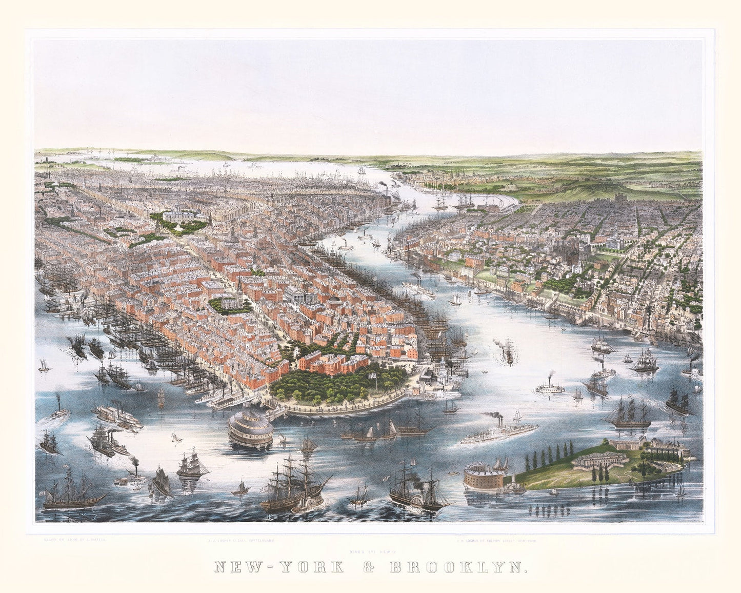 Vintage Map of Brooklyn, New York 1852 - Concordia Style Boutique