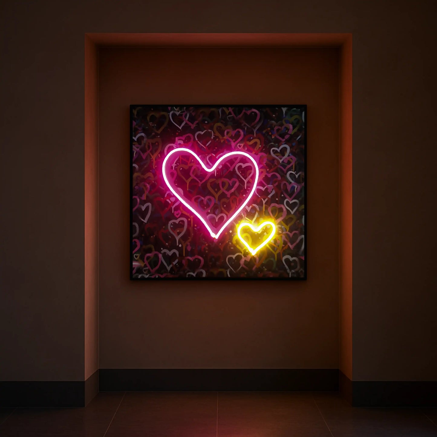 Banksy Hearts Street Art | LED Canvas | Pink Neon Heart Wall Décor