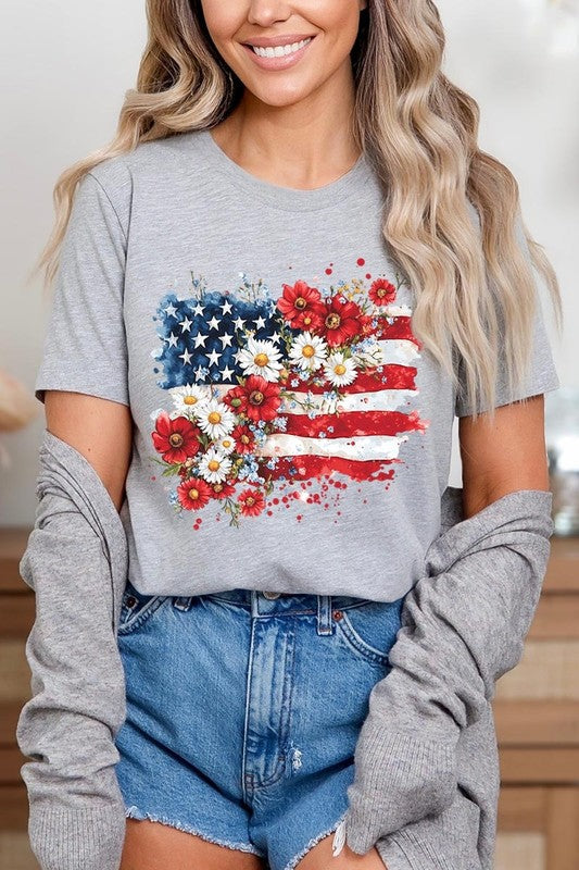 Floral American Flag Graphic Plus Tee