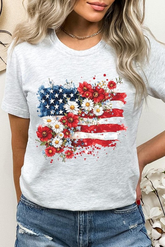 Floral American Flag Graphic Plus Tee