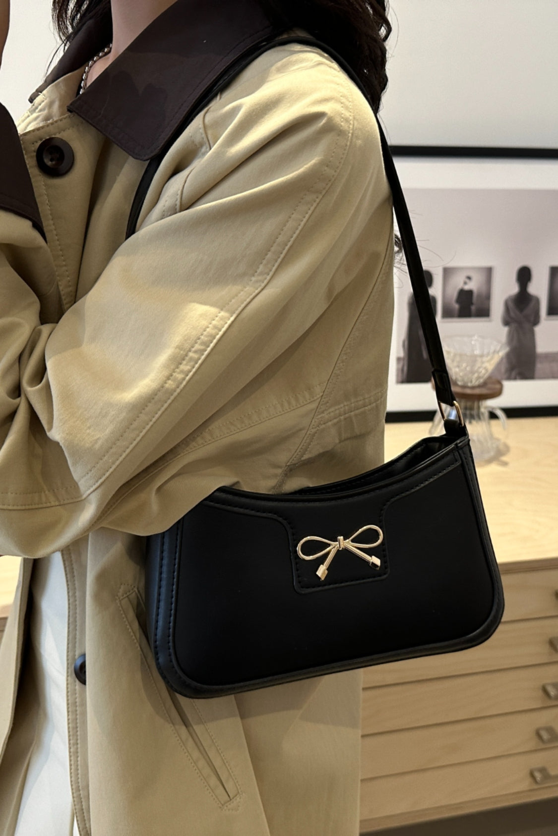 Bow Trim PU Leather Shoulder Bag - Premium Shoulder Bag from Concordia Style Boutique - Just $18.68! Shop now at Concordia Style Boutique