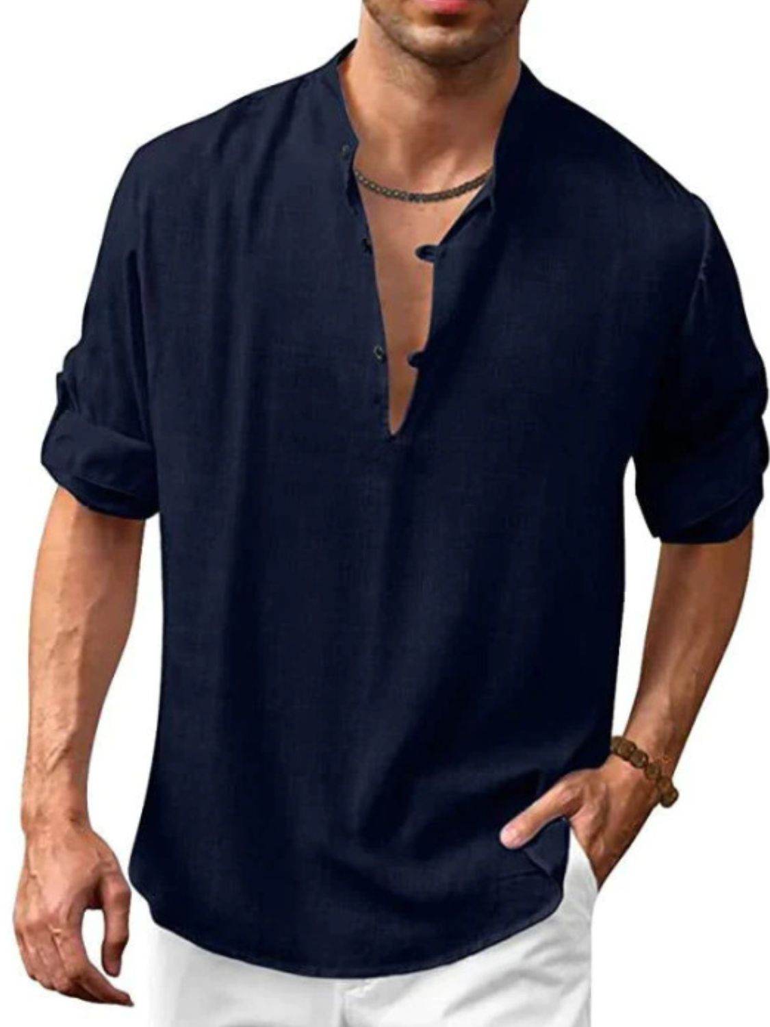Men's Full Size Half Button Long Sleeve Shirt Plus Size - Concordia Style Boutique