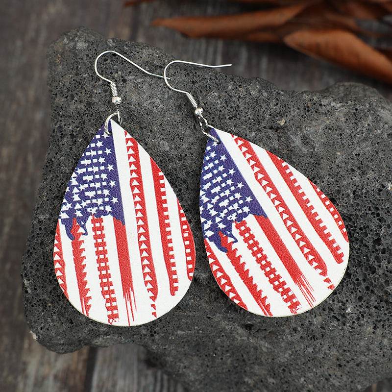 PU Leather US Flag Teardrop Shape Earrings - Concordia Style Boutique