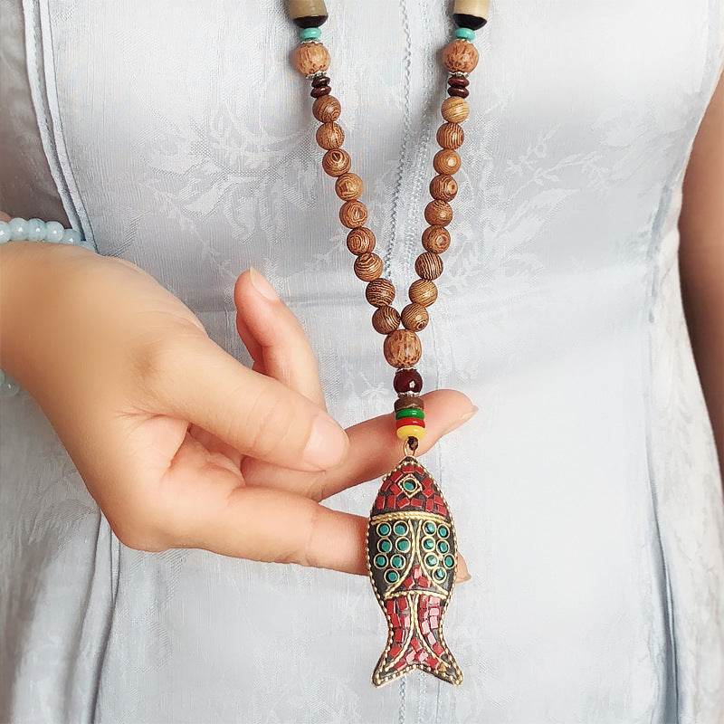 Vintage Long Necklace Handmade Turquoise Wood Beads Necklace for Women Fashion Jewelry - Concordia Style Boutique