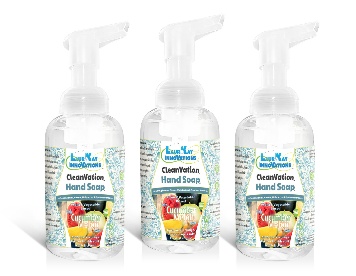 CleanVation HandSoap™ 3 Pack (10.5 fl oz Each): Green Plant Based Gentle Foaming Hand Soap