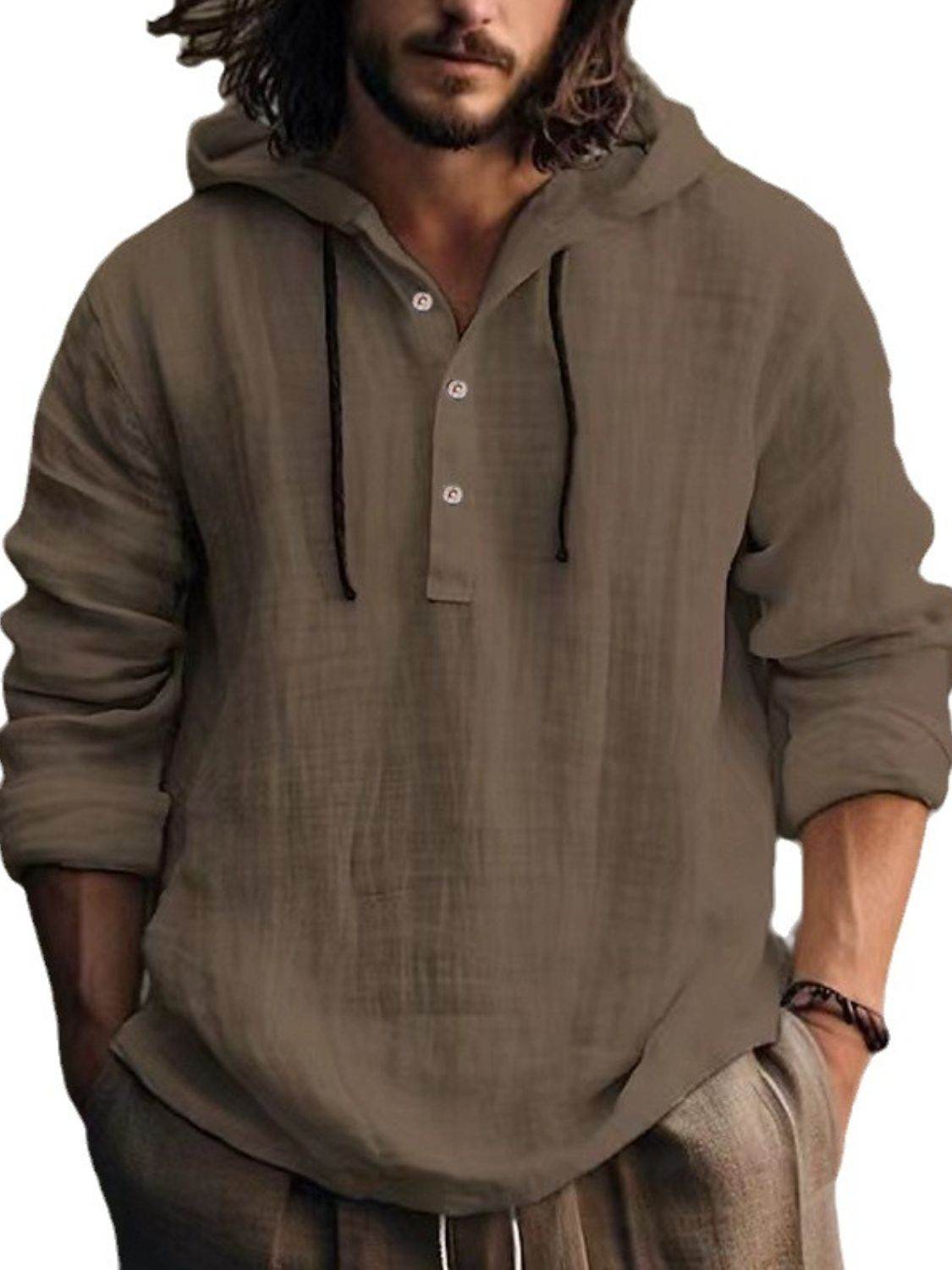 Men's Full Size Half Button Long Sleeve Hoodie - Concordia Style Boutique