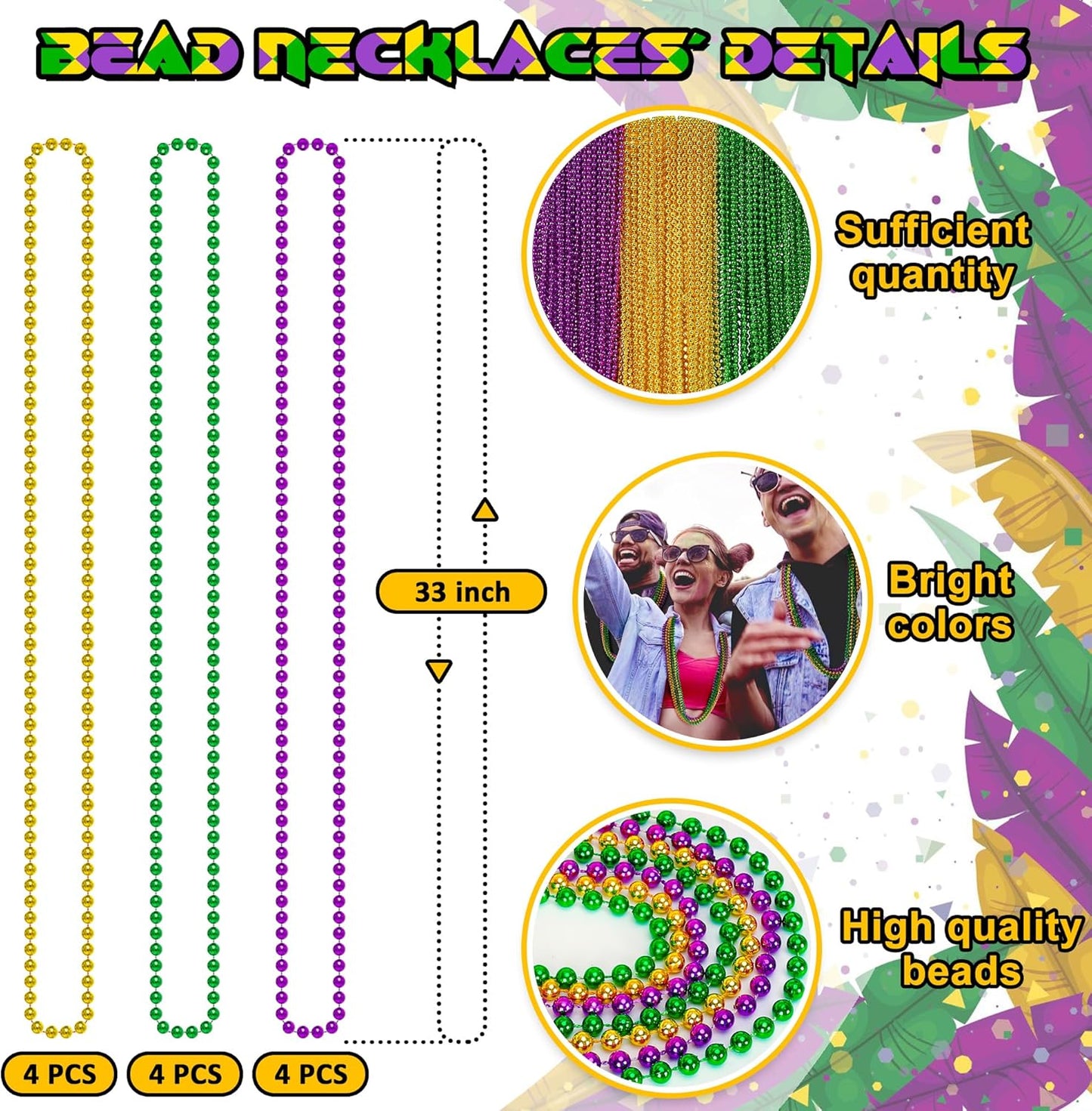 12 PCS Mardi Gras Beads - Concordia Style Boutique