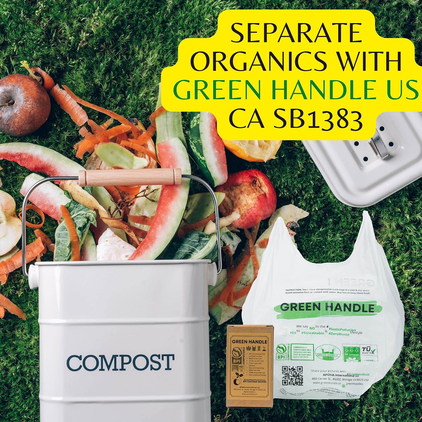BPI certified 3 Gallon Compostable with Handle and Tie Kitchen Compost Bin Liner / Trash Bag - Concordia Style Boutique