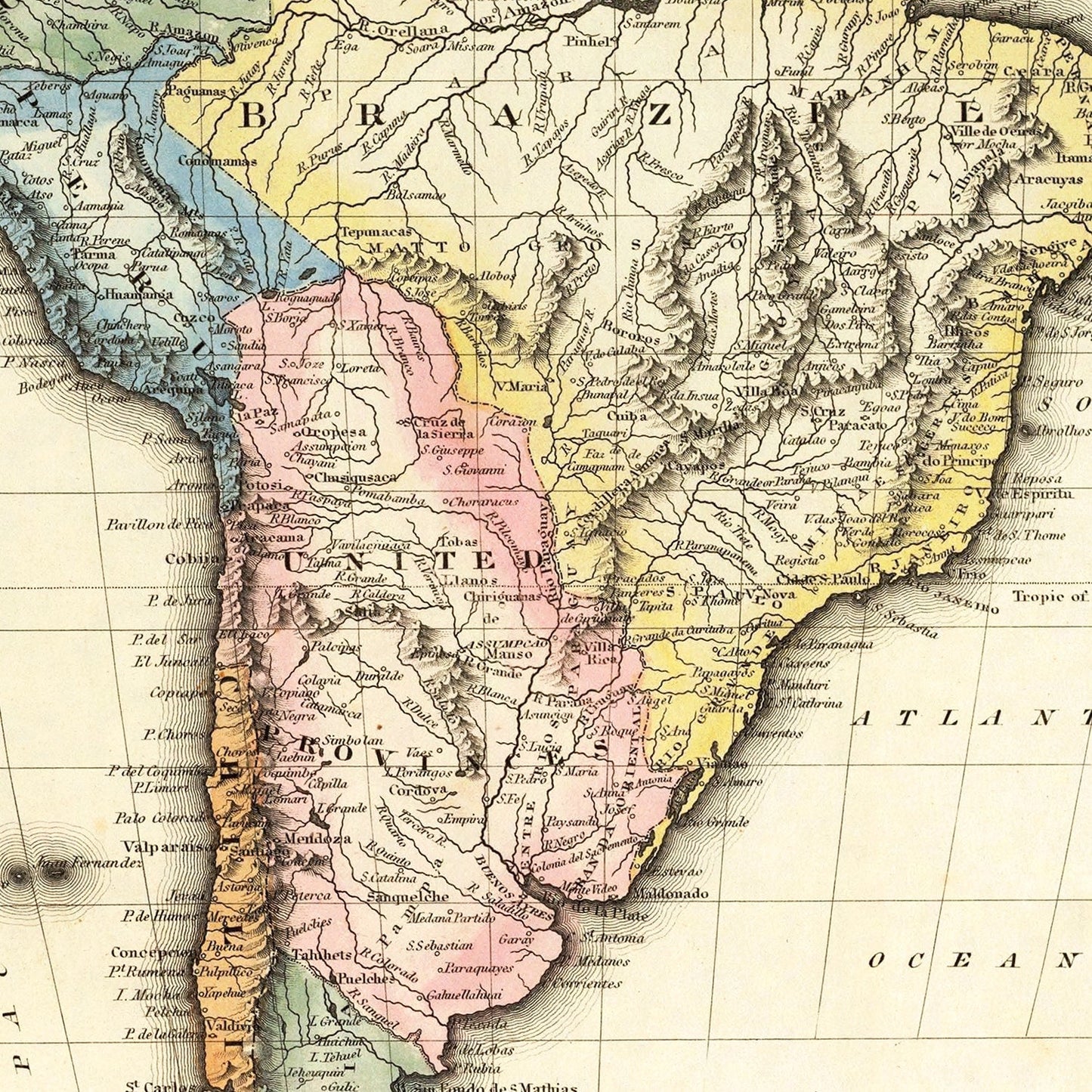 Vintage Map of South America, 1823