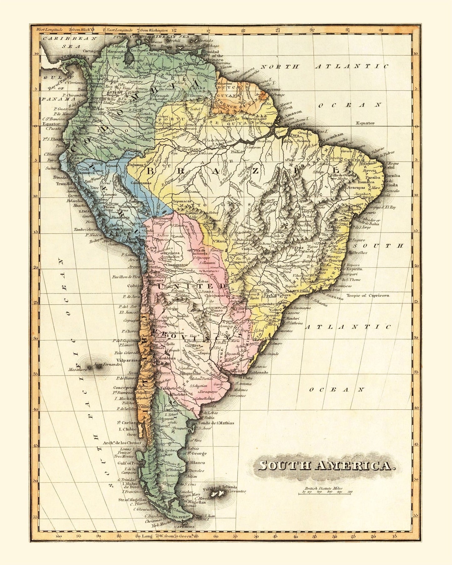 Vintage Map of South America, 1823