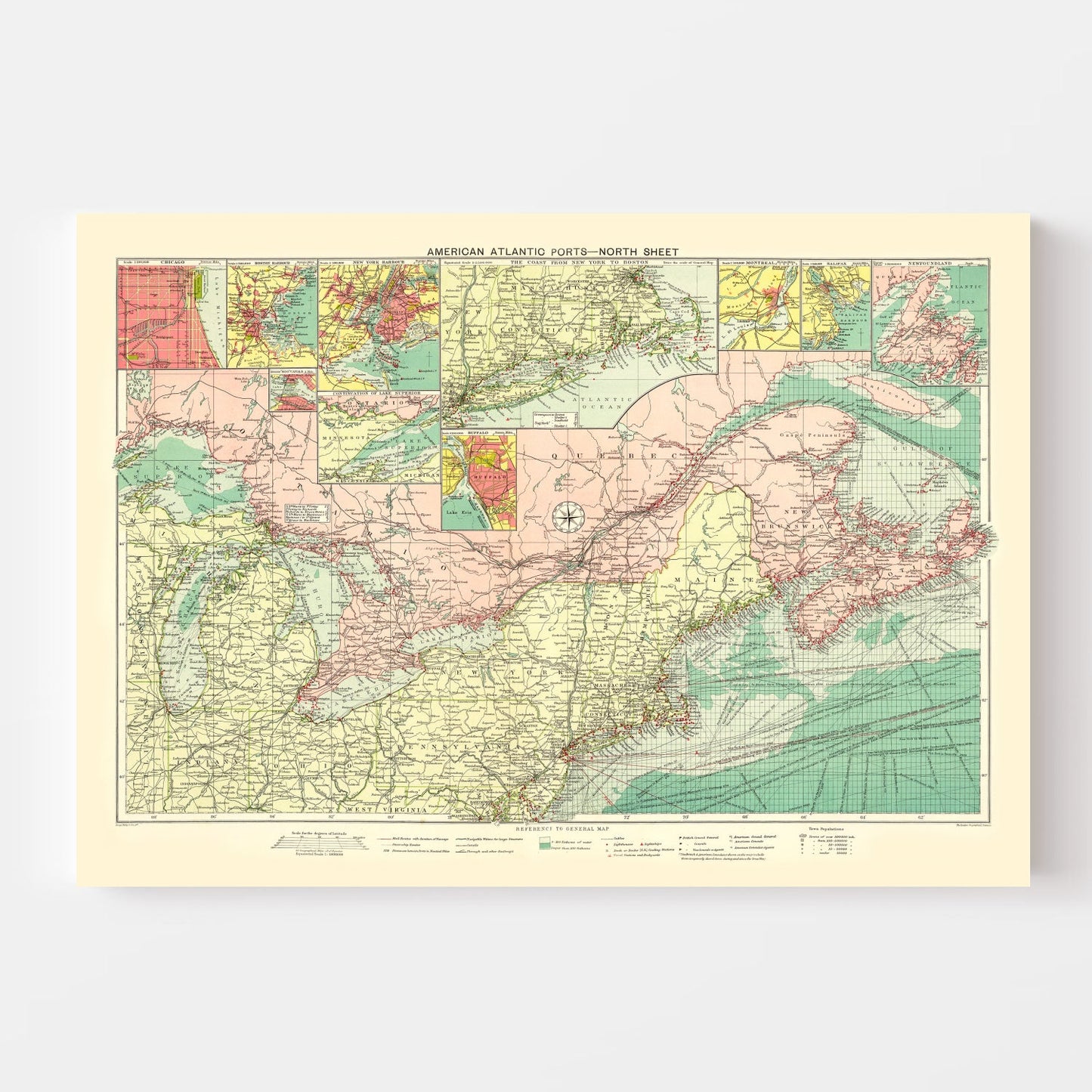 Vintage Map of American Atlantic Ports, 1922