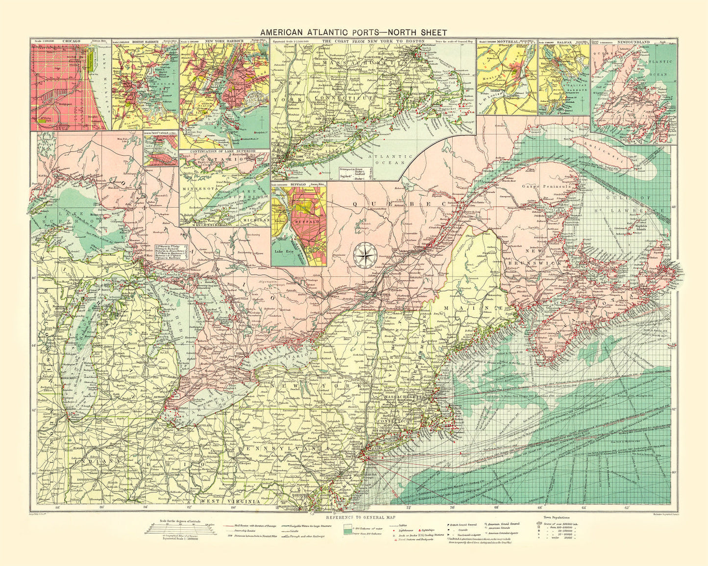 Vintage Map of American Atlantic Ports, 1922
