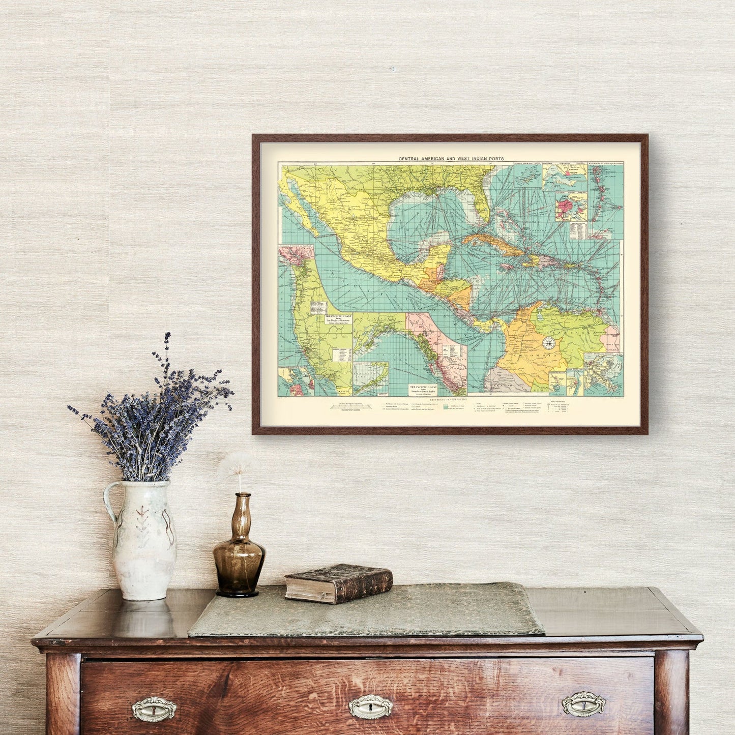Vintage Map of Central American & West Indies Ports, 1922