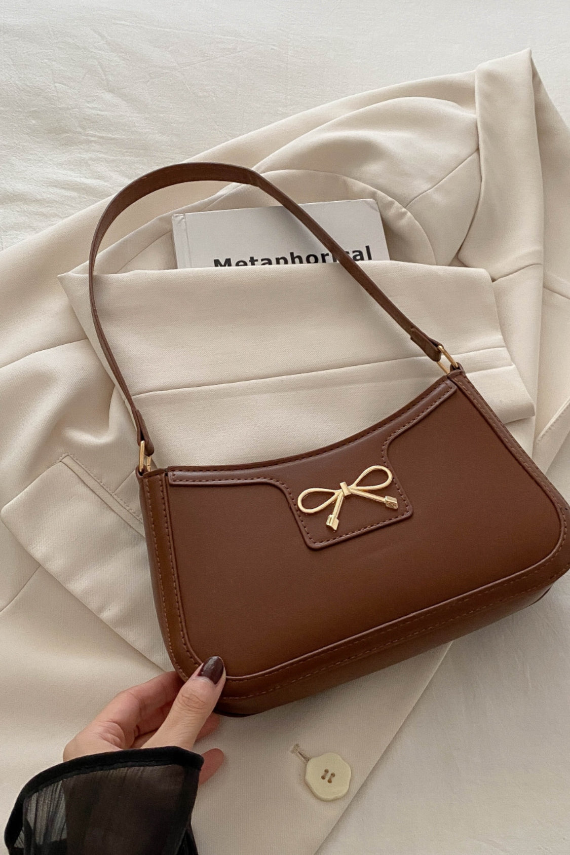 Bow Trim PU Leather Shoulder Bag - Premium Shoulder Bag from Concordia Style Boutique - Just $18.68! Shop now at Concordia Style Boutique