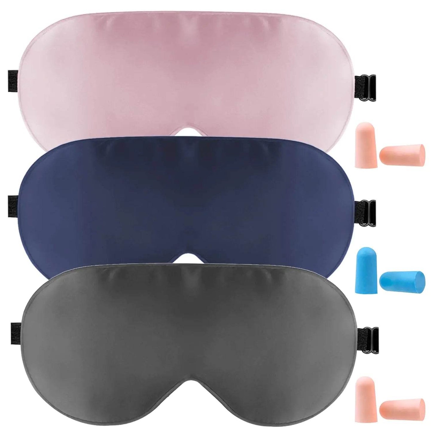 Sleeping Masks - (1 Pack of 3) Zero Pressure - Silk Eye Masks with Adjustable Strap for Sleep - eWish Eye Sleep Shade Cover - Blocks Light for Women and Men (Gray+Blue+Pink) - Concordia Style Boutique