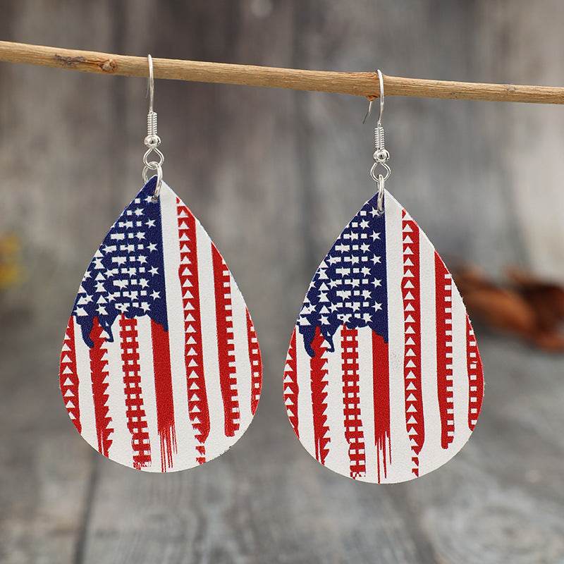 PU Leather US Flag Teardrop Shape Earrings - Concordia Style Boutique