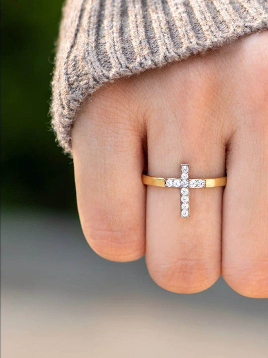 925 Sterling Silver Inlaid Zircon Cross Ring - Concordia Style Boutique